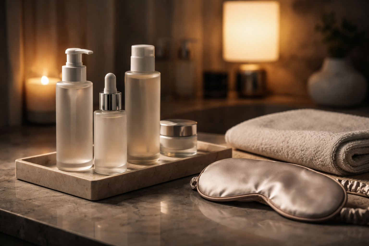 Skincare routine layout showing step order from cleansing to moisturizing