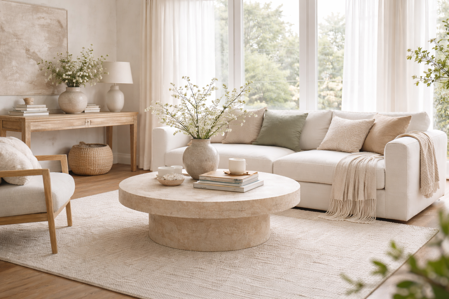 Elegant transition from winter to spring decor in an organic modern home