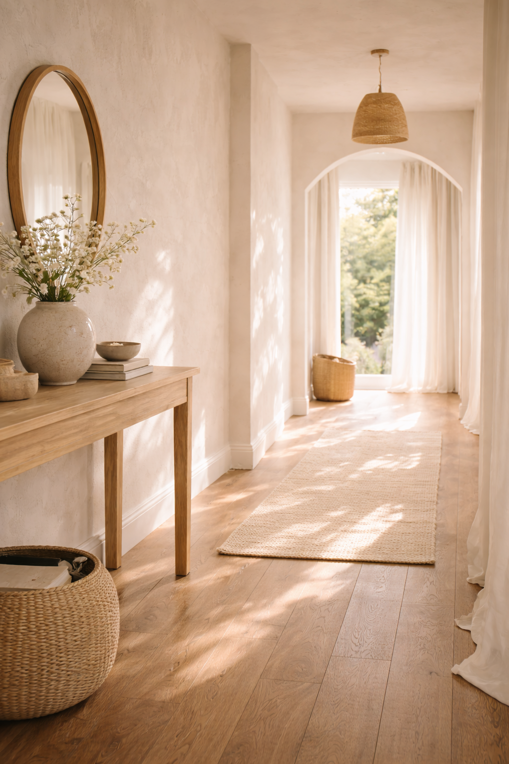 Warm spring lighting layered with lamps and reflective finishes for a soft glow