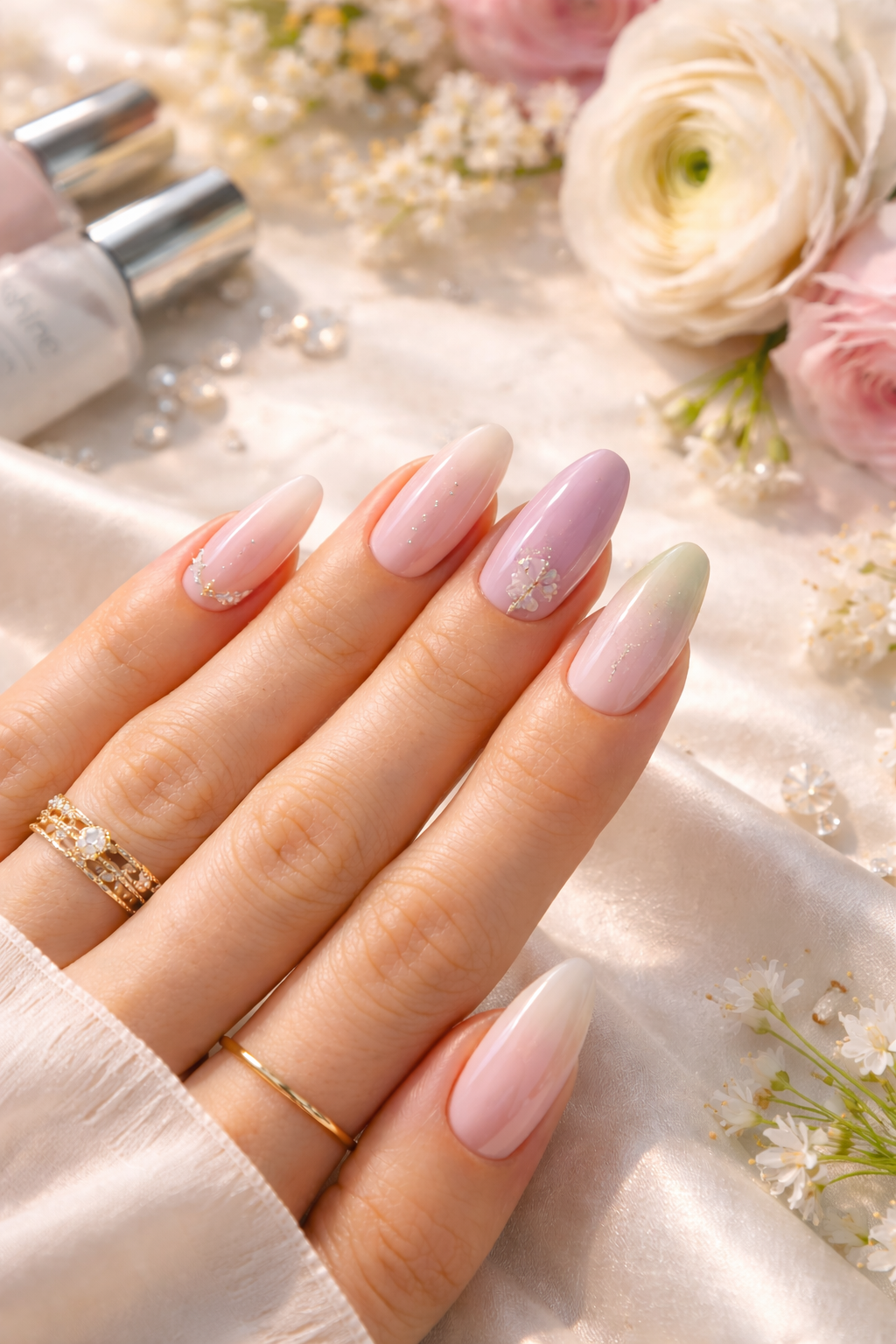 Spring medium nails hero image with luxe gel manicure aesthetic