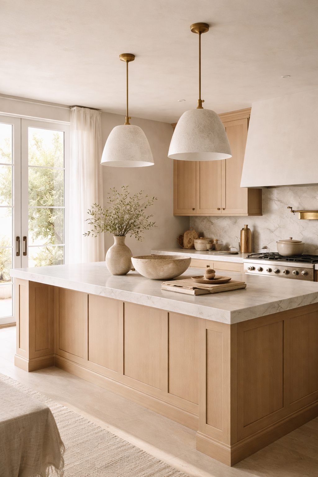 organic modern kitchen design with warm wood cabinetry and stone island styling