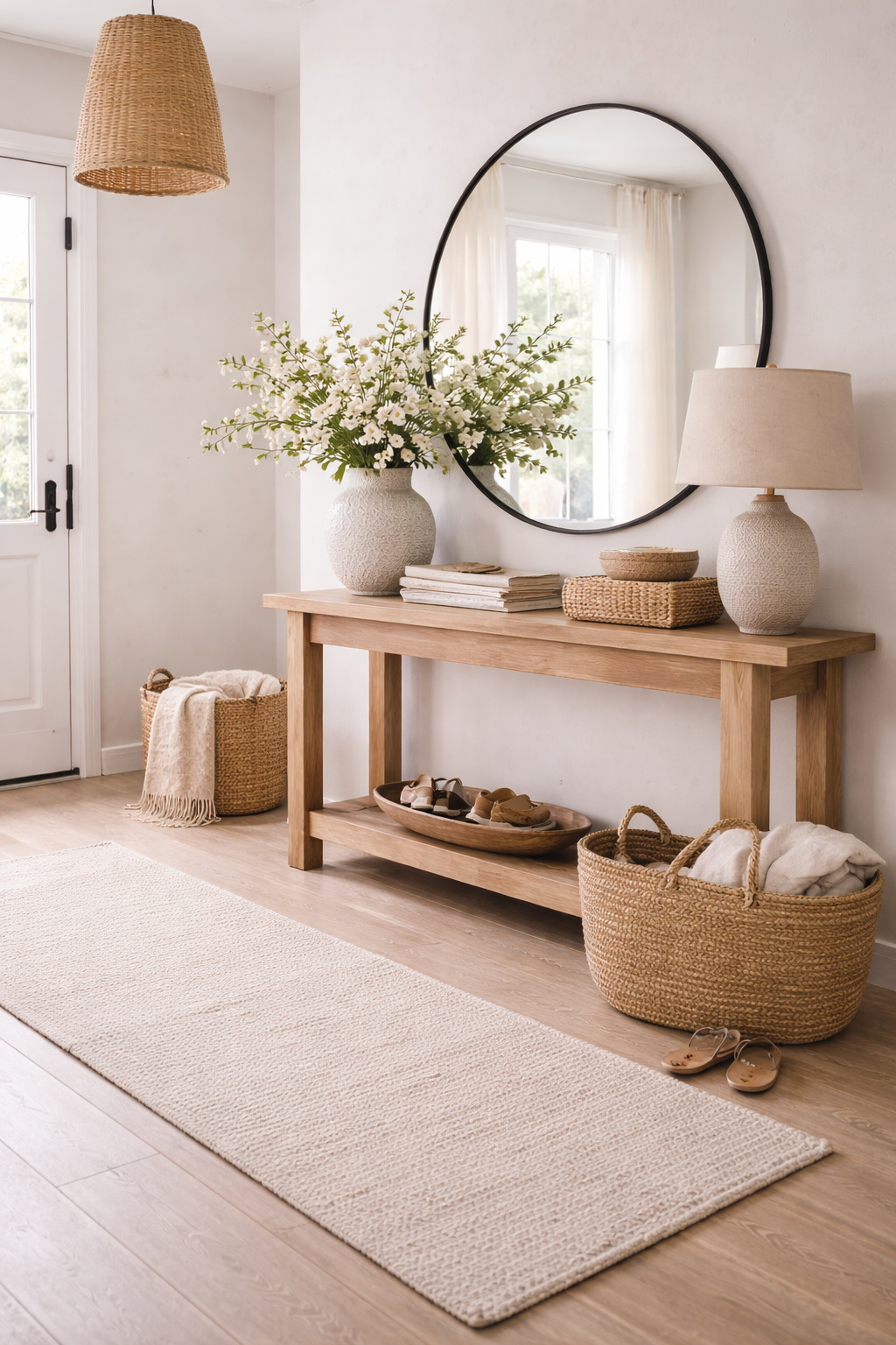 Clean organic modern entryway after decluttering and removing visual noise