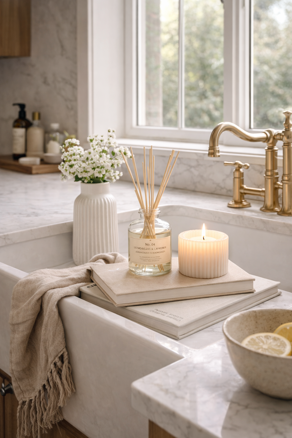 Fresh kitchen with spring diffuser and citrus scent layering