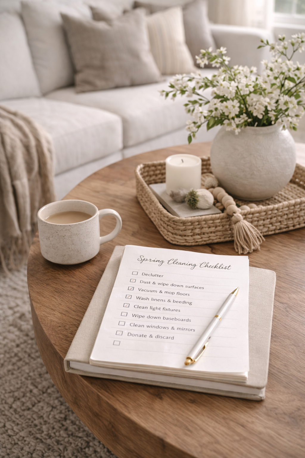 Spring home refresh checklist flatlay