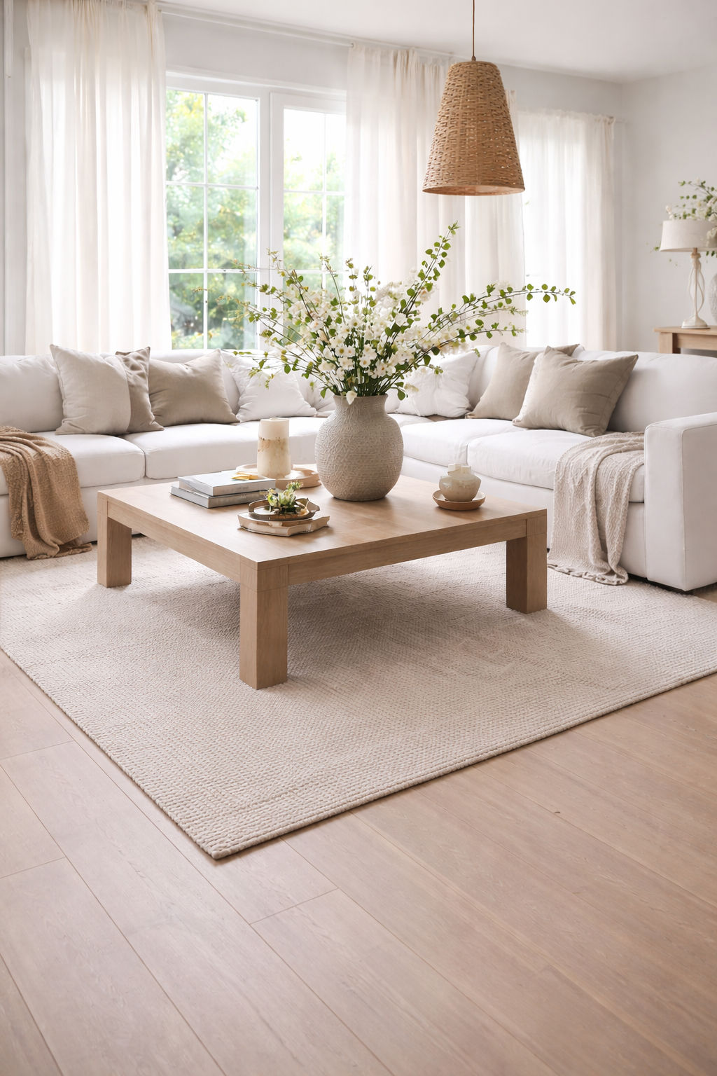 Luxury organic modern living room styled for a spring reset